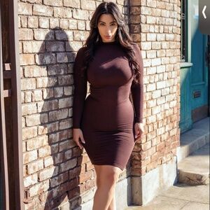 Naked Wardrobe espresso mock neck long sleeve midi dress